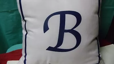 B Letter Monogram Blue And White Throw Pillow 18 X 18 Inc/In-Outdoor • $15