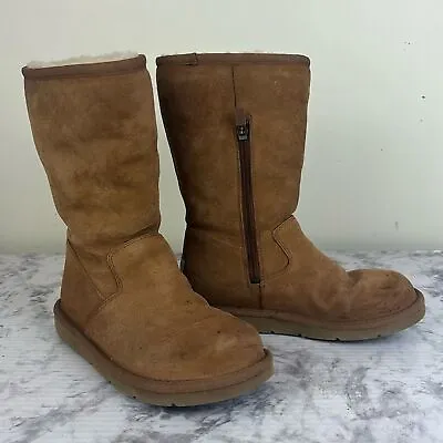 UGG Australia Fairfax Chestnut Leather Sheepskin Shearing Lined Zip Up Boots • $43