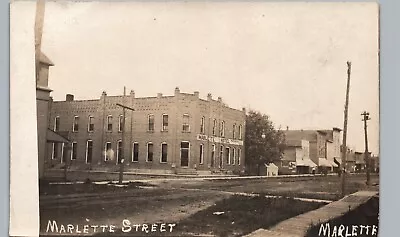 DOWNTOWN MARLETTE STREET Marlette Mi Real Photo Postcard Rppc Main Hotel History • $30