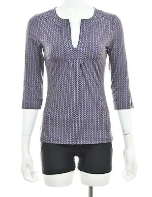 Ellie Kai Womens Top Size 2 Purple Gray Geo Blouse 3/4 Sleeve Nylon Casual • $19.99