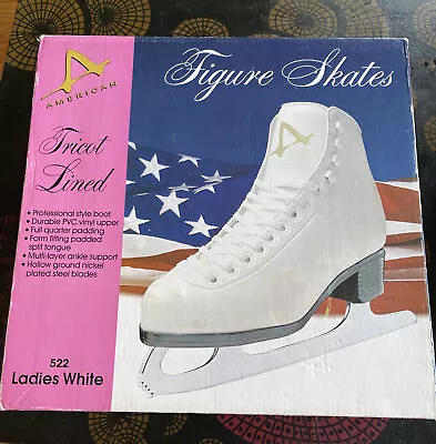 AMERICAN LADIES WHITE SIZE 7 Padded LINED FIGURE SKATES NO. 522 Used With BOX • $40