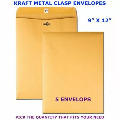 9  X 12  Kraft Metal Clasp Envelope - Heavyweight 28# Gummed - PICK YOUR OWN QTY • $6.25