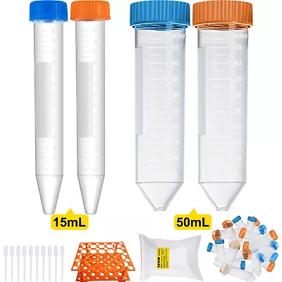 VEVOR Conical Plastic Centrifuge Test Tubes 15mL/50mL EO Sterilized (500Pcs) • $39.99