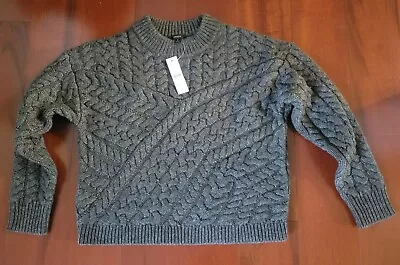 Jcrew Cable Knit Puff Sleeve Crewneck Sweater  GRAY NWT $98  S • $20.99