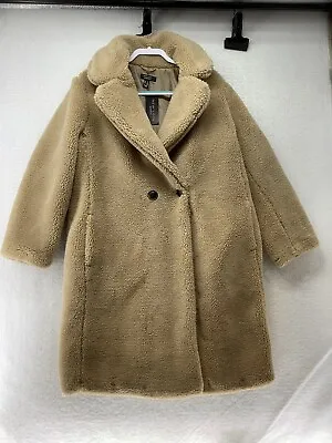 New Look Maternity Beige Fuzzy Jacket Coat Women's Size 8 • $54.99