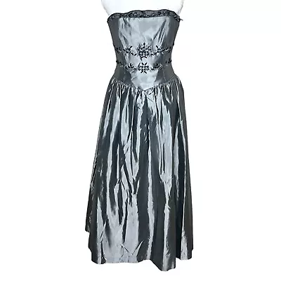 Vintage Rimini By Shaw Beaded Lace Sleeveless Evening Wedding Dress Silver Six 2 • $19.99