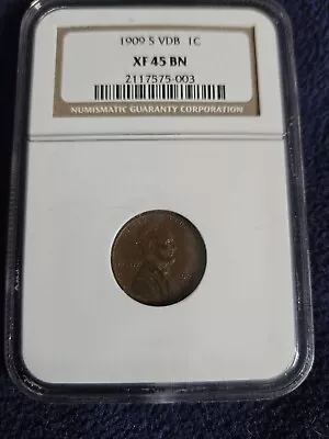 1909 S VDB Lincoln Wheat Cent NGC XF 45 BN • $1350