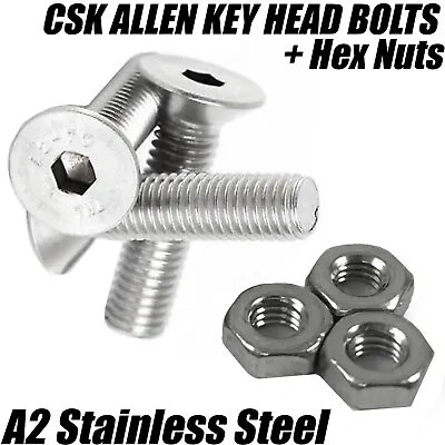 £3.01 • Buy M10 A2 STAINLESS STEEL COUNTERSUNK SCREWS ALLEN SOCKET BOLTS W/ Full Hex Nuts