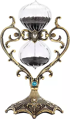 60 Minute Hourglass Sand Timer Vintage Engraved Brass Black Sand Clock Unique  • $65.99