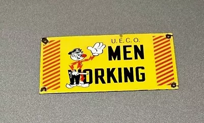 Vintage 12” Men Working Reddy Watt Porcelain Sign Car Gas Auto Oil • $104.99