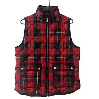 J CREW Vest Red & Navy Plaid Excursion Puffer Down Vest With Pockets Size Medium • $25