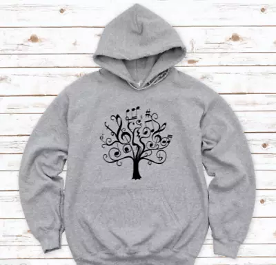 Music Notes Tree Gray Unisex Hoodie Sweatshirt • $25.49