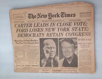 New York Times Nov 3 1976 Carter Leads Close Vote Over Ford  Complete Newspaper • $13.45