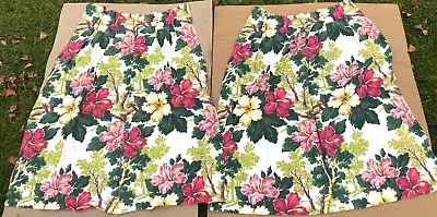 2 Vintage Handmade MCM 1950's Pleated Barkcloth Floral Curtain Panels -43  X 50  • $34.95