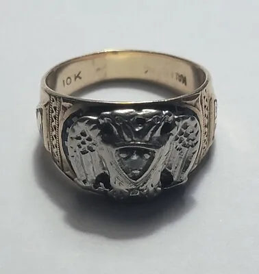 Vintage Masonic 32nd Degree 10k Gold Double Eagle Enamel Diamond Ring Sz 10 • $600
