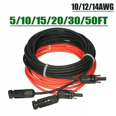 1 Pair Solar Panel Extension Cable Wire Black & Red 14/12/10 AWG Connector • £19.59