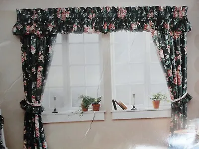 Allyson Kent Chelsea Green Rose Chintz Floral (5pc) Drapery Curtains Valance Set • £76.44