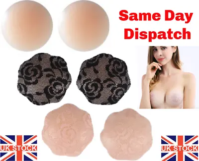 £2.55 • Buy Reusable Silicone Lace Nipple Covers Breast Lift Invisible Adhesive Stickers UK