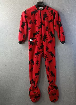 Lazy One Pajamas Adult Small Red Fleece All Over Moose Print One Piece Rear Flap • $29.99