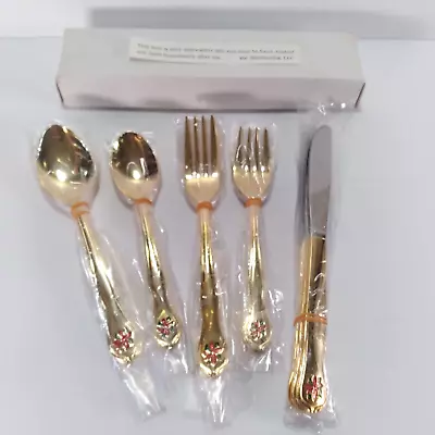 VTG 20PC Flatware Gold Tone Poinsettia Stainless Steel Japan Holiday Christmas • $49.99