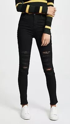 J Brand Maria High Rise Skinny Jeans Women's 24 Black Heart Raw Hem Destroyed • $34.95