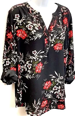 $12.45 • Buy Valerie Stevens Women's V Neck Blouse  Floral   / Rolled Sleeves/Size L