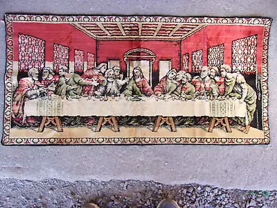 Vintage Plush The Last Supper Velvet Tapestry Jesus Religious Wall Hanging Italy • $16.95