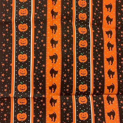 $5.99 • Buy Vintage Halloween Fabric Sewing Crafting Black Cat Stars & Pumpkins 1 Yard