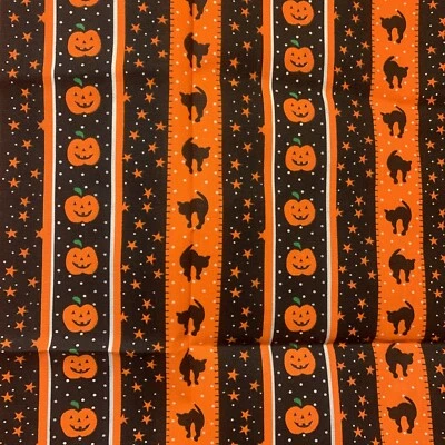 $5.99 • Buy Vintage Halloween Fabric Sewing Crafting Black Cat Stars & Pumpkins 1 Yard