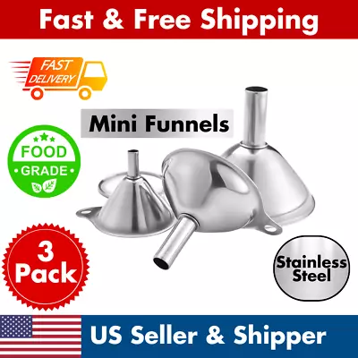 Stainless Steel Funnels 3 Pack Mini Kitchen Funnel Small  Sizes Cosmetic Oils  • $7.99