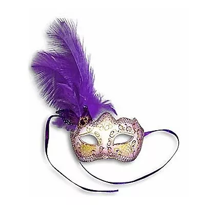 Purple Feather Glitter Mask Venetian New Years Eve Masquerade Ball Face Party Ma • £8.95