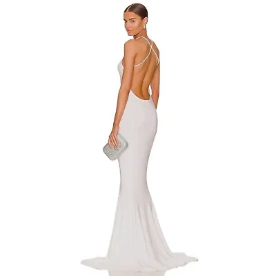 Norma Kamali Low Back Slip Mermaid Fishtail Gown In White New XSmall Long Dress • $266.48