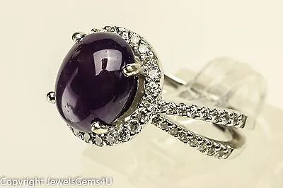 18K White Gold 3.50ct Cabochon Amethyst .61ct Diamond Split Shank Cocktail Ring • £747.44