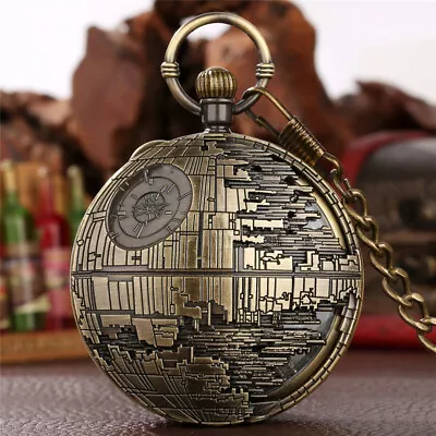 Vintage Style Stars Bronze Hand Wind Quartz Pocket Watch Musical Box With Chain • $20.67