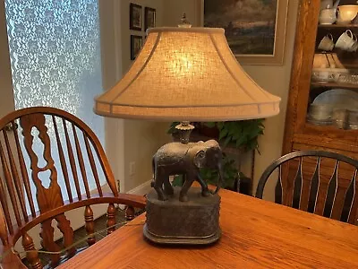 Indian Or Asian Heavy 26  Tall Elephant Table Lamp With Oval Linen Shade • $225