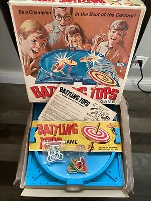 BATTLING TOPS VINTAGE 1968 IDEAL FAMILY BOARD GAME 4 PULLERS 5 TOPS Near Comple • $91.45