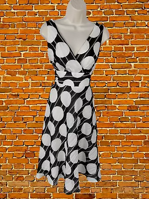Womens J Taylor Size Uk 10 Black White Sleeveless Occasion Fit Flare Midi Dress • £11.99
