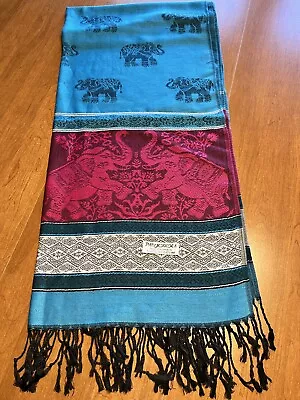 Thai Cashmere Pashmina Scarf Wrap Shawl-Turquoise/Hot Pink • $10.40