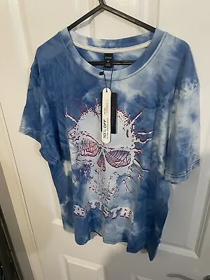 Romwe Mens Medium Tie Dye Blue T Shirt With Front And Back Design • £3