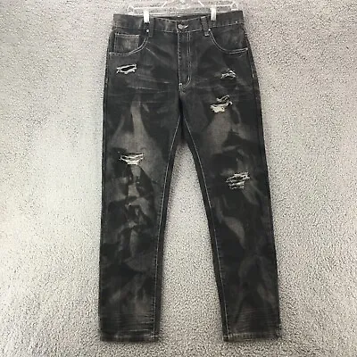 Steve Jeans Skinny Mens 32x30 Black Acid Wash Denim Distressed Mid Rise Zip Fly • $19.99