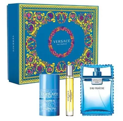 VERSACE EAU FRAICHE 3 Pc Set Cologne For Men 3.4 Oz EDT Spray + DEODORANT + Mini • $67.95