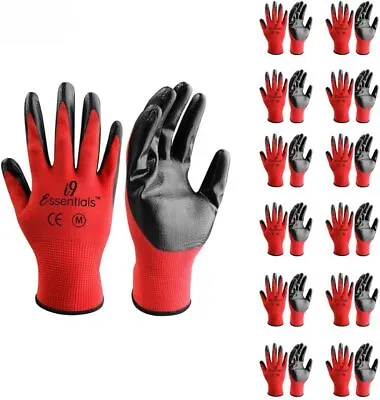 Work Gloves Medium Black & Red 12 Pairs Nitrile Coated Seamless Polyester • $23.99