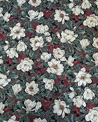 Vintage VIP Cotton Burgundy Gold Metallic Magnolia Floral Fabric 2 Yds X 44  • $7.95