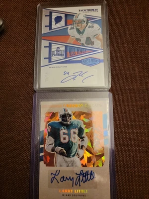$50 • Buy ZACH THOMAS/LARRY LITTLE Autograph Cards-Miami Dolphins HOF--2 Card Lot