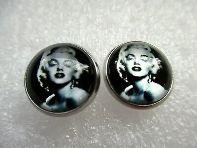 Marilyn Monroe Art Glass Cabochon Stainless Steel Stud Earrings 12mm • $5.46