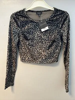 Topshop Velvet Leopard Print Cropped Top Size 10 Brand New With Tags RRP £25 • £8.99