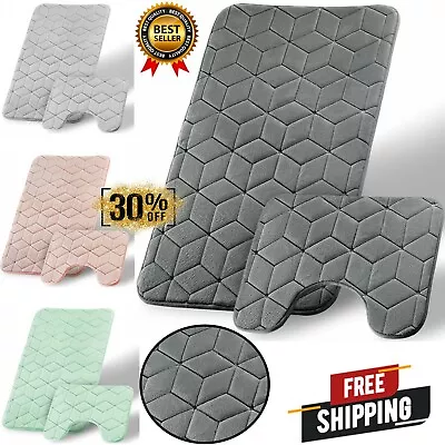 Memory Foam Cube Bath Mat Set 2 Piece Non Slip Bathroom Ultra Soft Toilet Rugs • £9.49