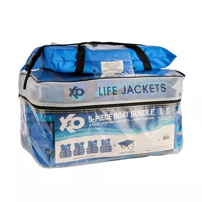 5 Pk Boat Bundle Universal Life Jacket 4 Pk Plus Throwable Boat Cushion In Blue • $80.62