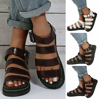 £19.99 • Buy Womens Chunky Sandals Thick Sole Strappy Flatforms Shoes Summer Gladiator Shoes