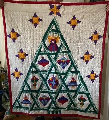 Vintage Christmas Quilt Throw Wall Hanging  46 X54  Machine Pieced Hand Quilted • $34.99